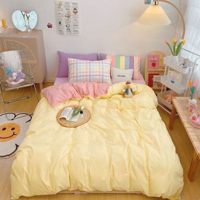 Kawaii Fashion Rainbow Bedding Set 100% Cotton Flat Bed Sheet And Pillowcases Luxury Korean Style Princess Twin Full Queen King