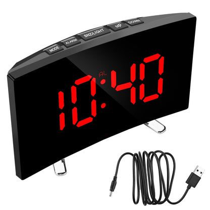 7 Inch Curved Dimmable Mirror LED Digital Alarm Clock (Multi Styles/Colors)