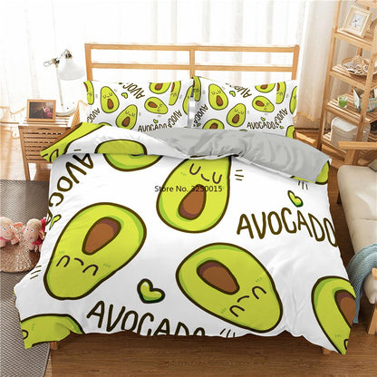 Cartoon Avocado Green Fruit Style Duvet  Bedset and Pillowcases Twin Full Queen King