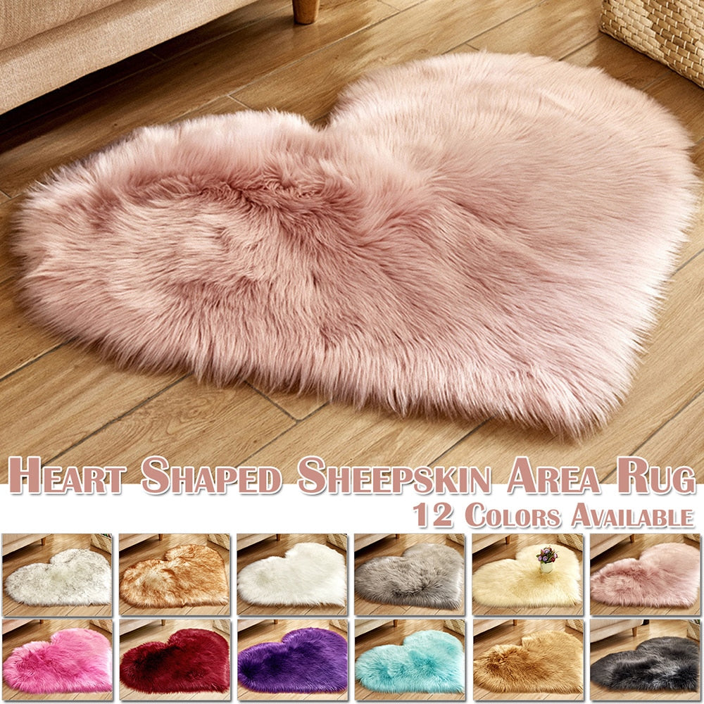 Heart Shape Fluffy Rugs Washable Faux Fur Rug (Multi Colors)