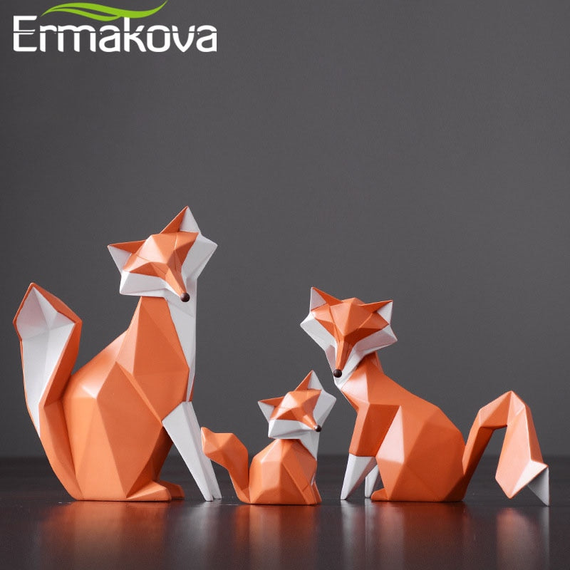 ERMAKOVA Nordic Modern Abstract Geometric Orange Fox Figurine Statue