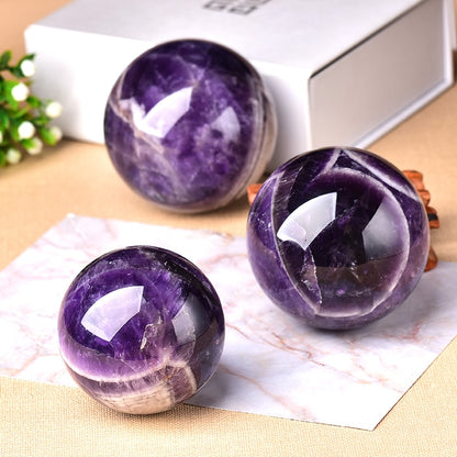 Natural Dream Amethyst Polished Globe Massaging Ball Reiki Healing Stone (Multi Colors)