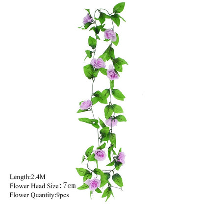 2.3m Flower Garland Artificial Flower String With Leaves Silk Ivy Vine