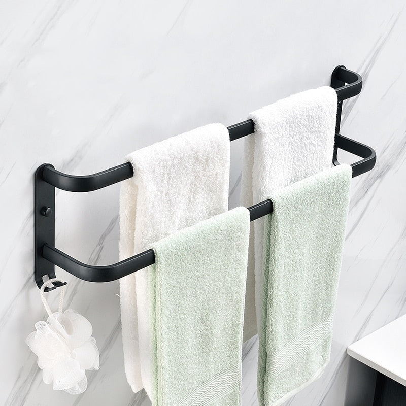 Wall Mounted Towel Rack Towel Hanger Rail Space Aluminum Black