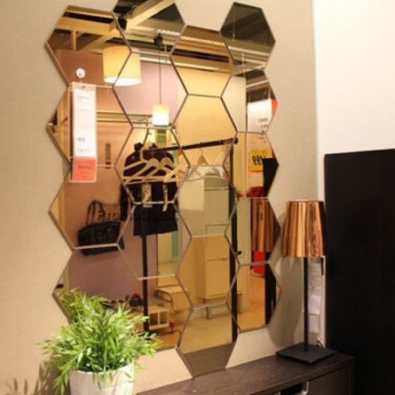 3D Hexagon Acrylic Mirror Wall Stickers DIY Art Wall Decor