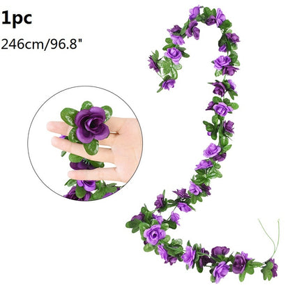 Wisteria Artificial Flower Vine Ivy Leaf Garland Silk Rose Flowers Rattan String Vine Arch Flower Home Garden Decoration