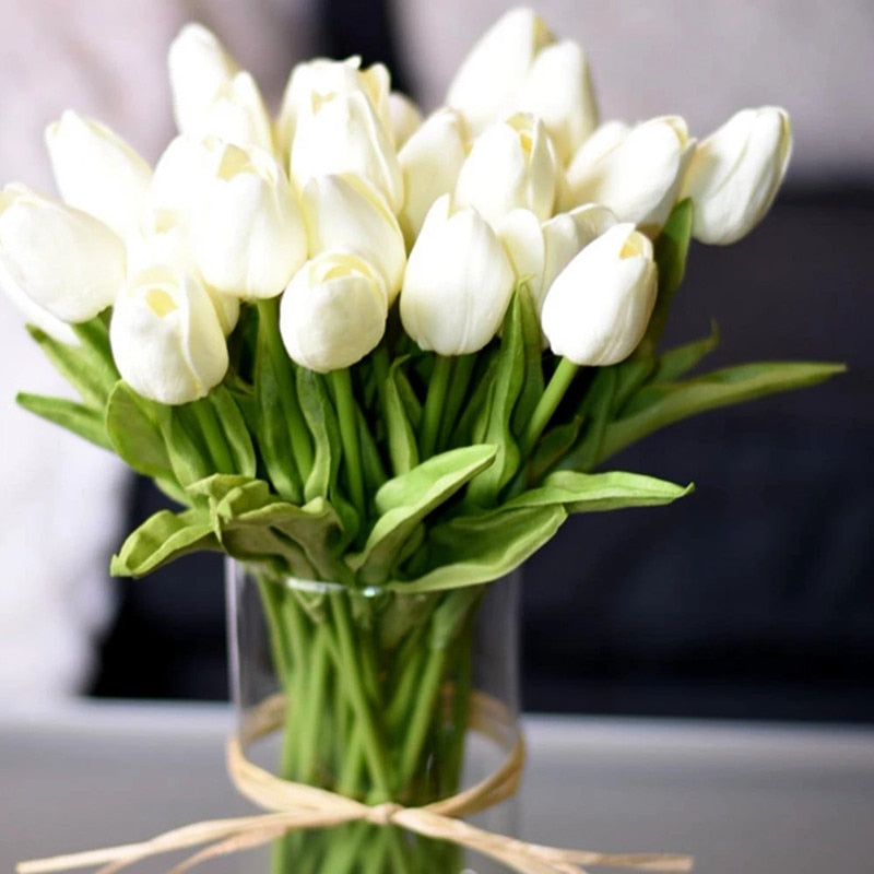 10pcs Artificial Tulip Flowers White Yellow Real Touch Tulips Bouquet