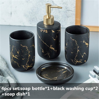 Luxury Ceramic Marble Soap Dispenser Set