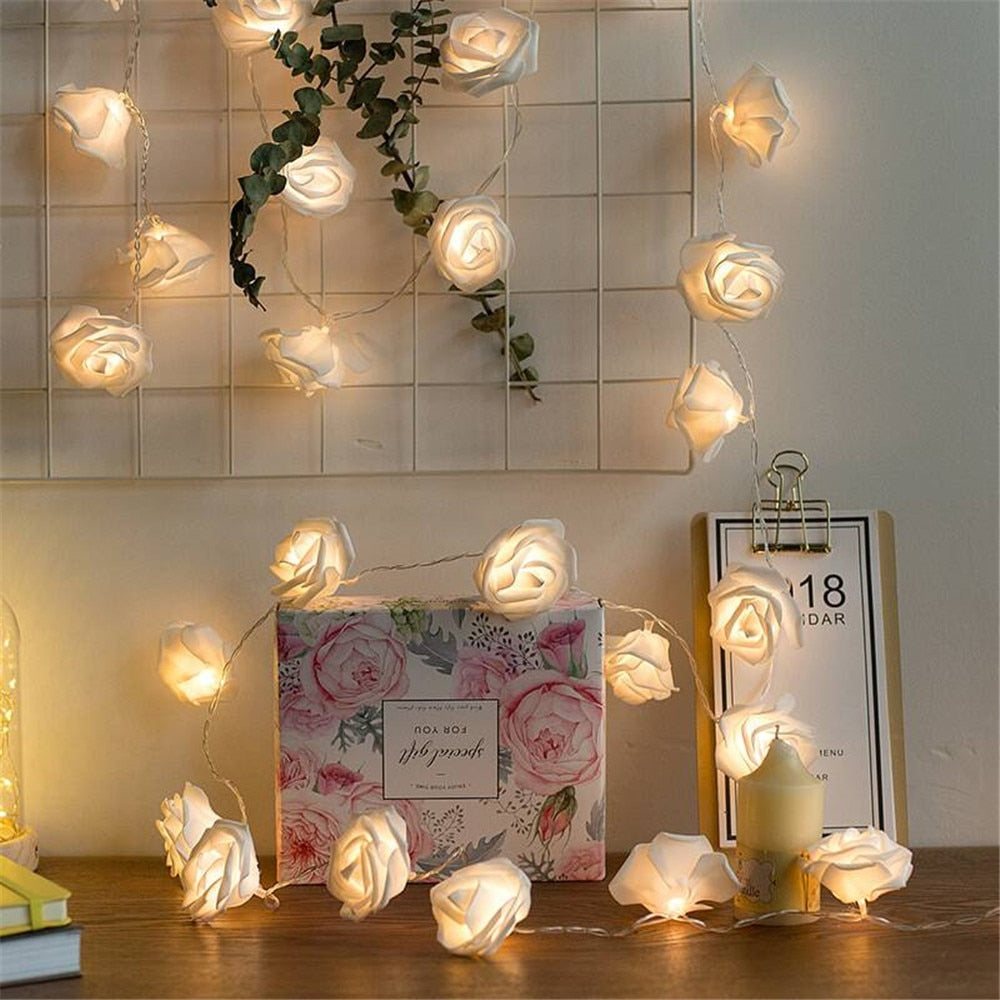 USB/Battery Operated 10/20/40 LED Rose Flower String Lights Artificial Flower Bouquet Garland