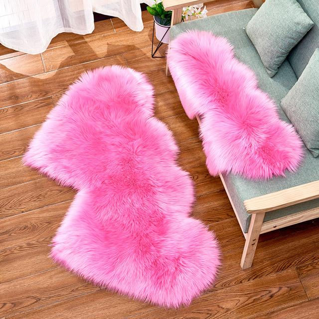 Double Heart Artificial Wool Sheepskin Floor Area Rug (Multi Colors)