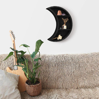 Rustic Wooden Floating Wall Mounted Moon Shape