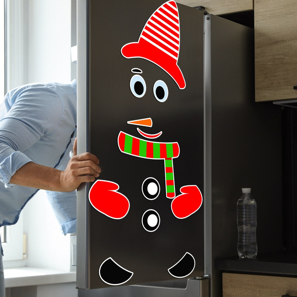 Fridge magnet Magnet fridge Sticker Fridge Christmas Snowman Face Kitchen Fridge Wall Stickers Art Cute Smiley Wall Stickers