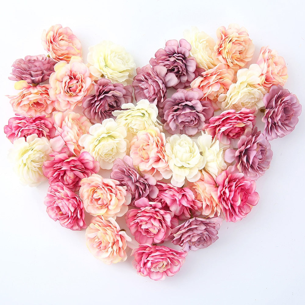 Silk Rose Artificial Flower Head Fake Flower For Home Decor DIY Wreath Accessories (Multi Colors)