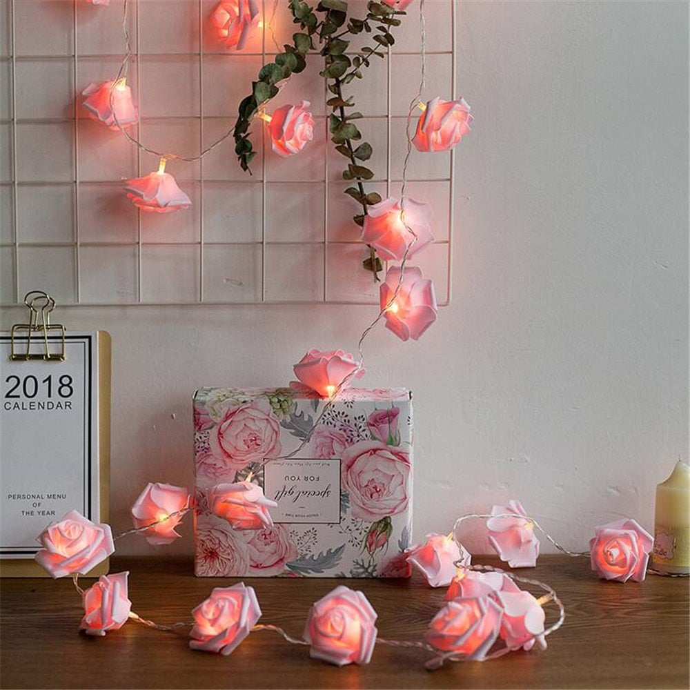 USB/Battery Operated 10/20/40 LED Rose Flower String Lights Artificial Flower Bouquet Garland