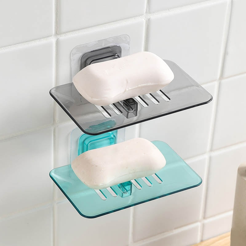 Soap Rack No Drilling Wall Mounted Double Layer Soap Holder Soap Sponge Dish Bathroom Accessories Soap Dishes Self Adhesive