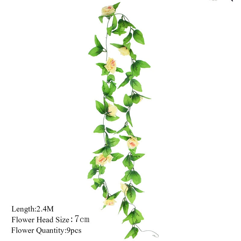 2.3m Flower Garland Artificial Flower String With Leaves Silk Ivy Vine