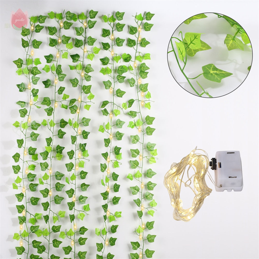 1Pc 230Cm Green Vine Silk Artificial Ivy Hanging Leaf Garland Plant Creeper Leaf