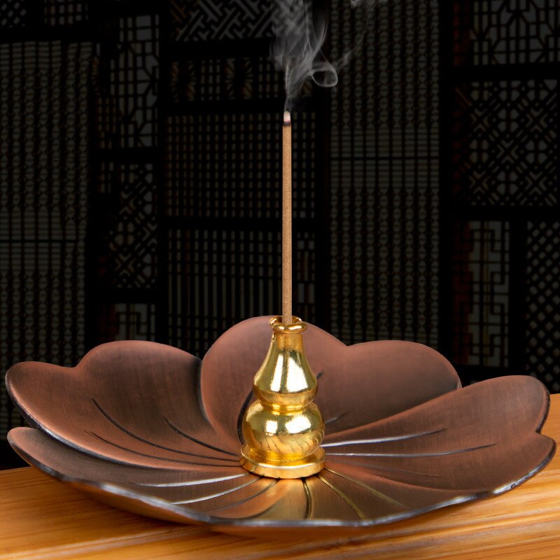 Retro Stick Incense Holder sandalwood Fragrance Burner Alloy lotus plate Buddhism Censer Home Office Decoration Craft