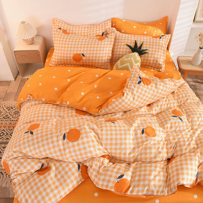 Orange Bedding Linen Sheet Set Plaid Duvet Cover No Filling Twin Full Queen King