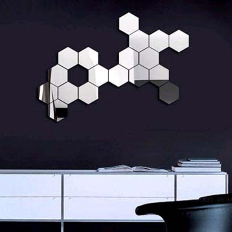 3D Hexagon Acrylic Mirror Wall Stickers DIY Art Wall Decor