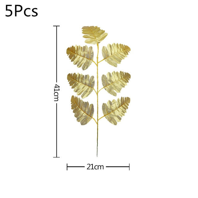 5/10pcs Artificial Gold Green Turtle Leaf Scattered Tail Leaf Fake Silk Plant Home Decor Palm Leaves