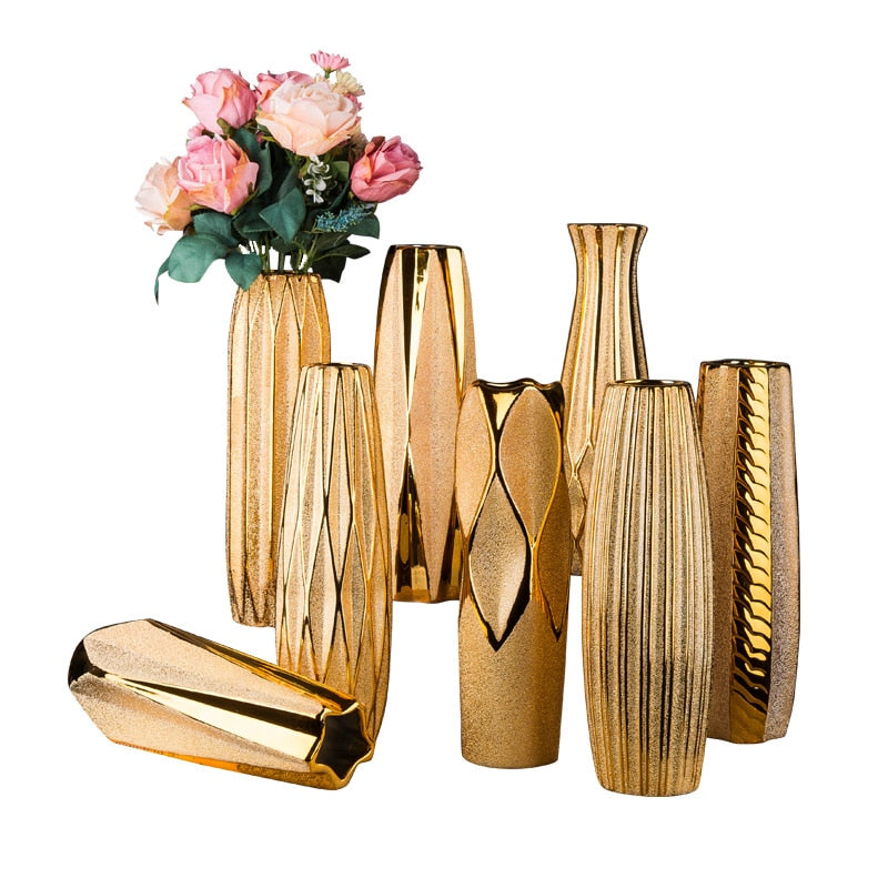 30CM Luxury Europe Gold Ceramic Vases (Multi Styles)