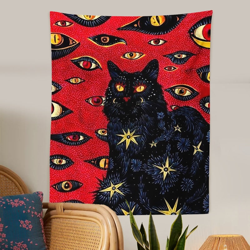 Cat Coven Tapestry Printed Witchcraft Hippie Wall Hanging Bohemian Wall Tapestry Mandala Wall Art Aesthetic Room Decor Decor