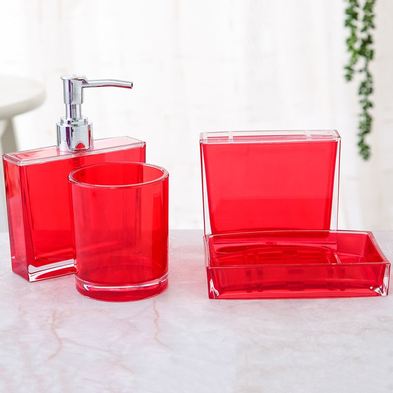 4Pcs/Set Bathroom Accessories Sets Plastic Square And Round Soap Dish Cups Lotion Bottle Soap Dispenser For Bathroom