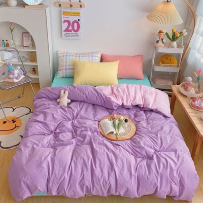 Kawaii Fashion Rainbow Bedding Set 100% Cotton Flat Bed Sheet And Pillowcases Luxury Korean Style Princess Twin Full Queen King