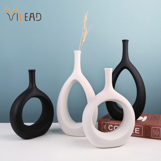 VILEAD Ceramic Hollow Out Flower Vase Figurines (Multi Styles/Colors)