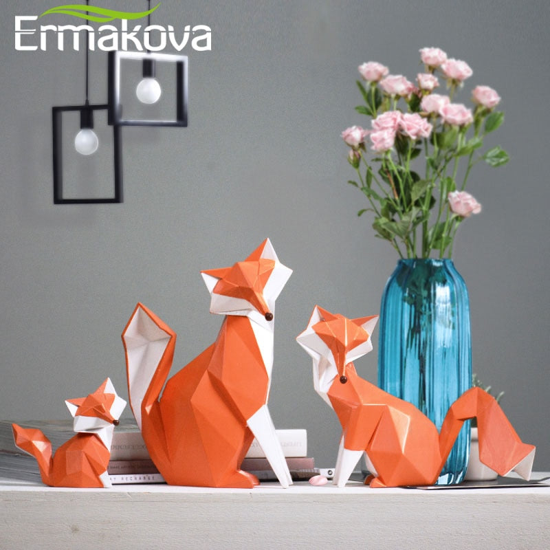 ERMAKOVA Nordic Modern Abstract Geometric Orange Fox Figurine Statue