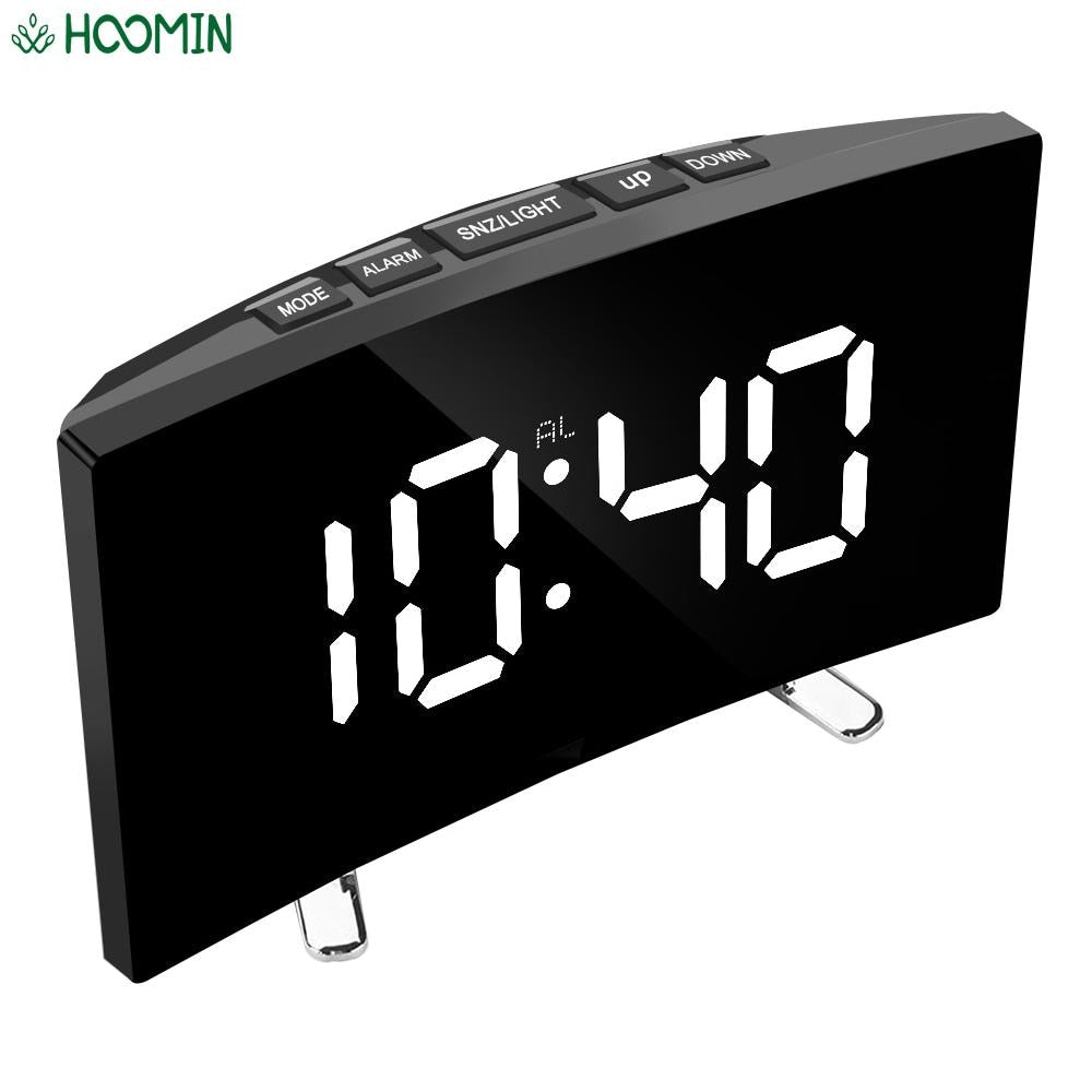 7 Inch Curved Dimmable Mirror LED Digital Alarm Clock (Multi Styles/Colors)