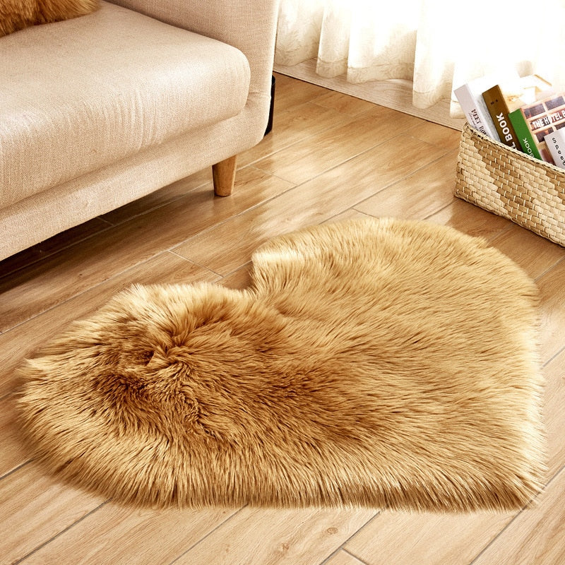 Heart Shape Fluffy Rugs Washable Faux Fur Rug (Multi Colors)