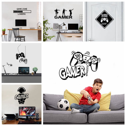 Carved Gamer Vinyl Wall Sticker game room For Kids Room Decoration Wall Murals boys bedroom Decor gaming poster wallpaper