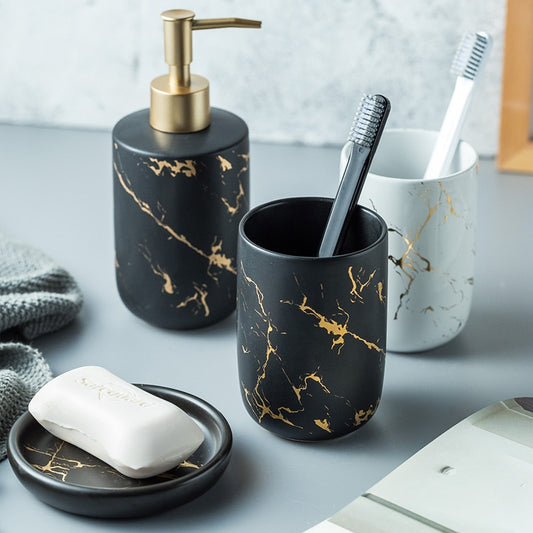 Luxury Ceramic Marble Soap Dispenser Set