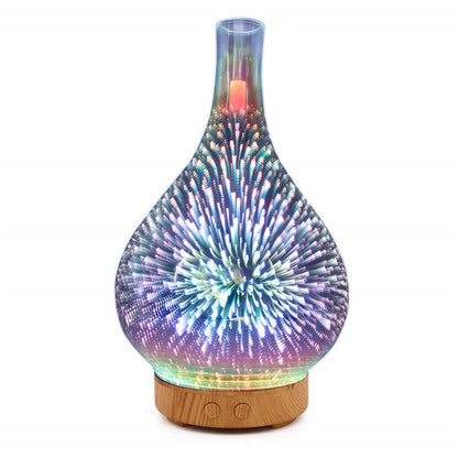 3D Firework Glass Vase Shape Air Humidifier with 7 Color Led Light Aroma Essential Oil Diffuser Mist Maker Ultrasonic (Multi Colors)