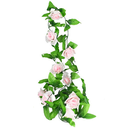 2.4m Silk Artificial Roses Flowers Rattan String Vine with Green Leaves Garden Decoration Hanging Garland Wall