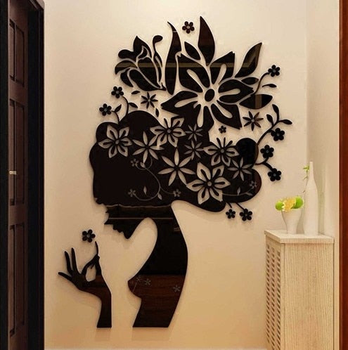 Bloom Multi-Pieces Flower Woman Pattern 3D Acrylic Decoration Wall Sticker