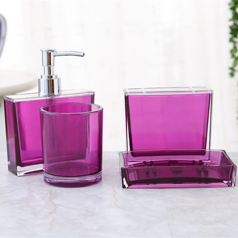 4Pcs/Set Bathroom Accessories Sets Plastic Square And Round Soap Dish Cups Lotion Bottle Soap Dispenser For Bathroom