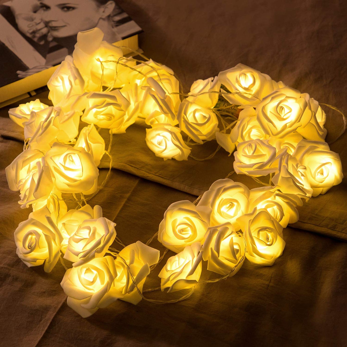 USB/Battery Operated 10/20/40 LED Rose Flower String Lights Artificial Flower Bouquet Garland