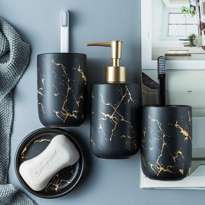 Luxury Ceramic Marble Soap Dispenser Set