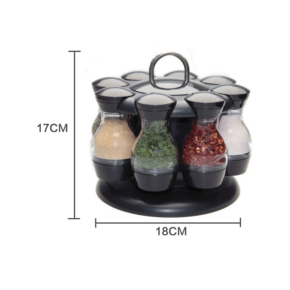 16Pcs Condiment Set 360 Rotating Spice Jar Rack