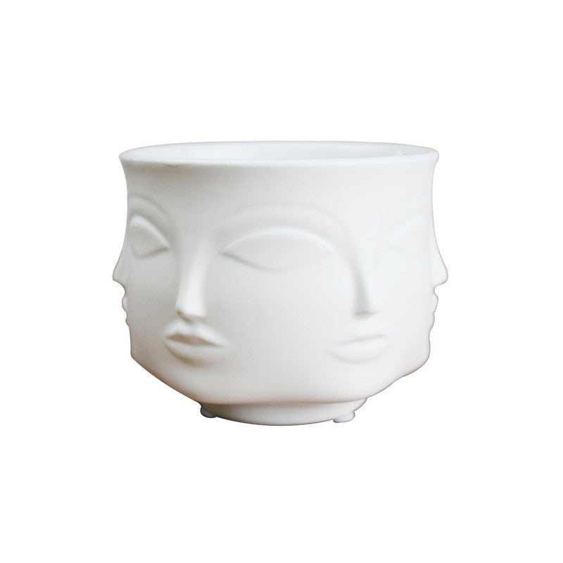 Nordic Style Ceramic Face Design Vase (Multi Colors)