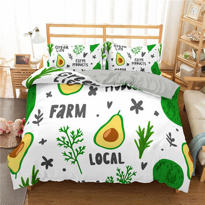 Cartoon Avocado Green Fruit Style Duvet  Bedset and Pillowcases Twin Full Queen King