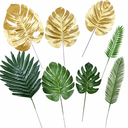 5/10pcs Artificial Gold Green Turtle Leaf Scattered Tail Leaf Fake Silk Plant Home Decor Palm Leaves