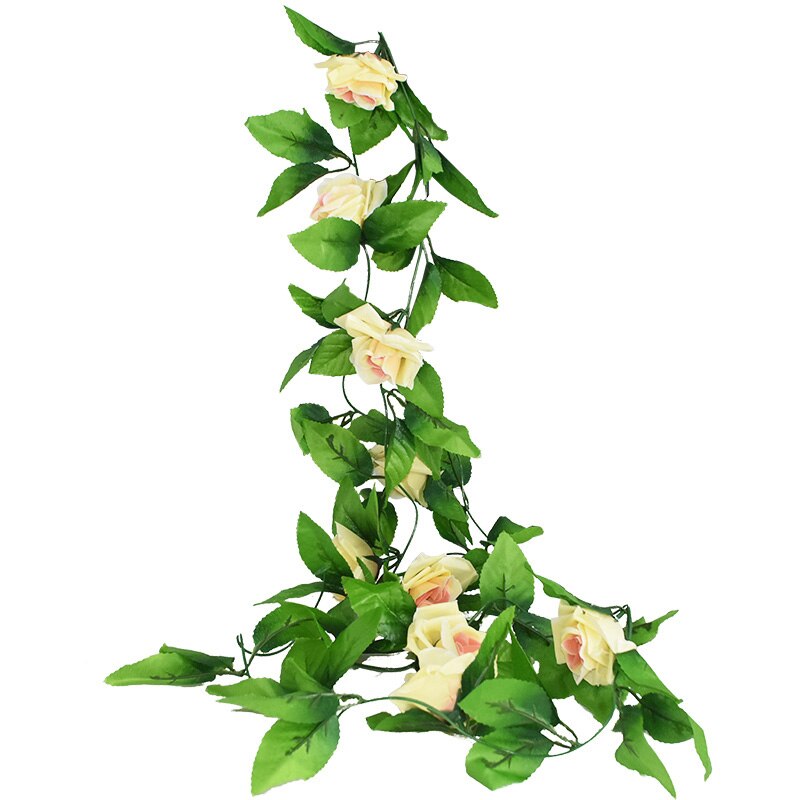 2.4m Silk Artificial Roses Flowers Rattan String Vine with Green Leaves Garden Decoration Hanging Garland Wall