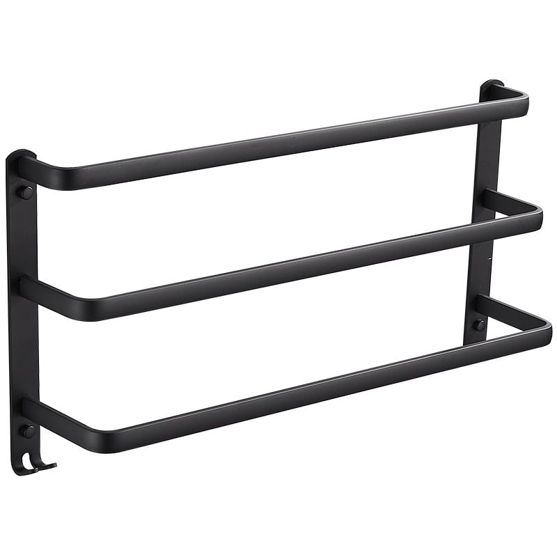 Wall Mounted Towel Rack Towel Hanger Rail Space Aluminum Black