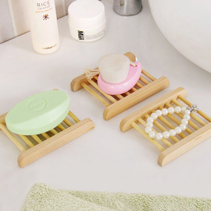 2pcs Portable Soap Dishes Natural Wood Soap Tray Holder Dish Storage Bath Shower Plate Home Bathroom Wash Soap Holder Organizer