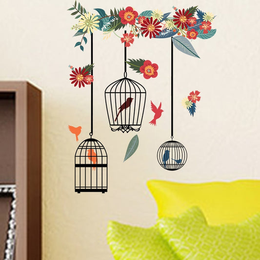 Colorful Flower Birdcage Wall Stickers