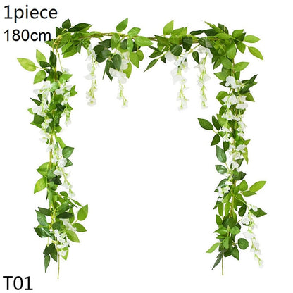 Wisteria Artificial Flower Vine Ivy Leaf Garland Silk Rose Flowers Rattan String Vine Arch Flower Home Garden Decoration